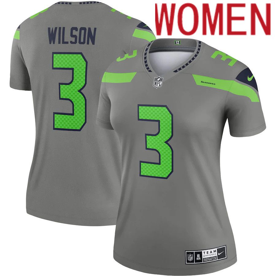 Women Seattle Seahawks 3 Russell Wilson Nike Gray Inverted Legend NFL Jersey